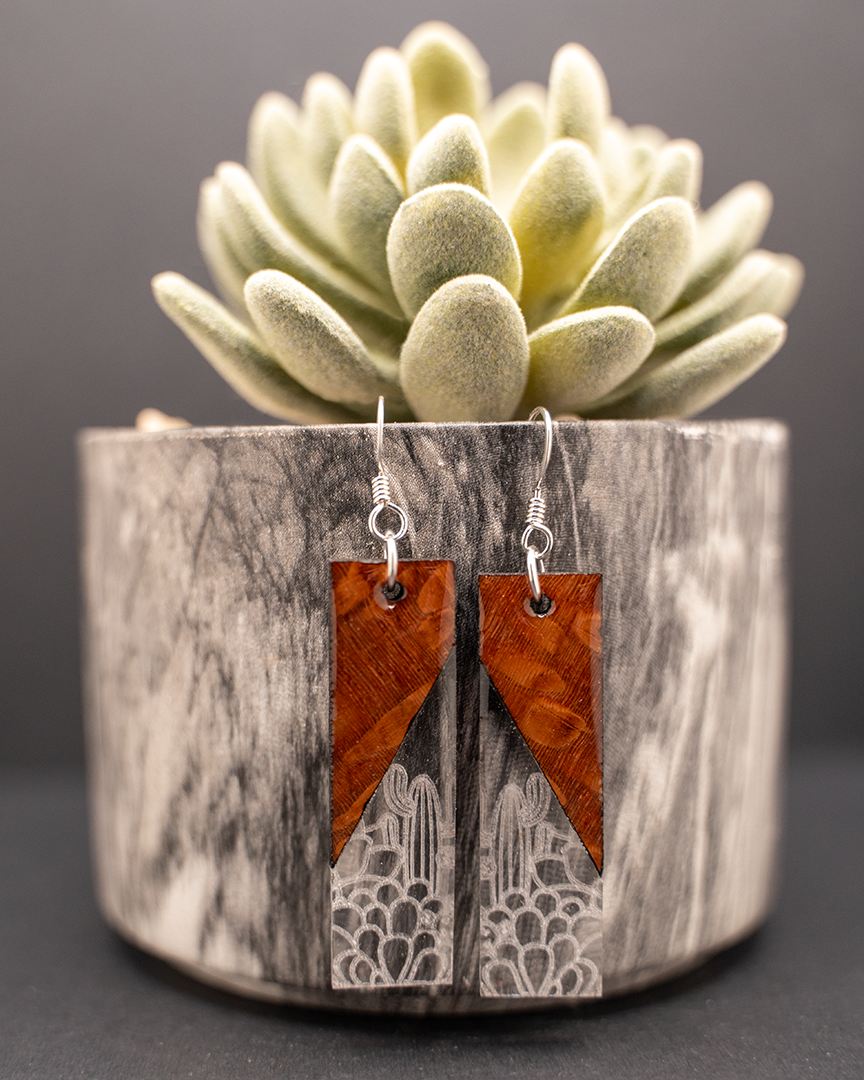 Split Cactus Engraved Earrings - V1