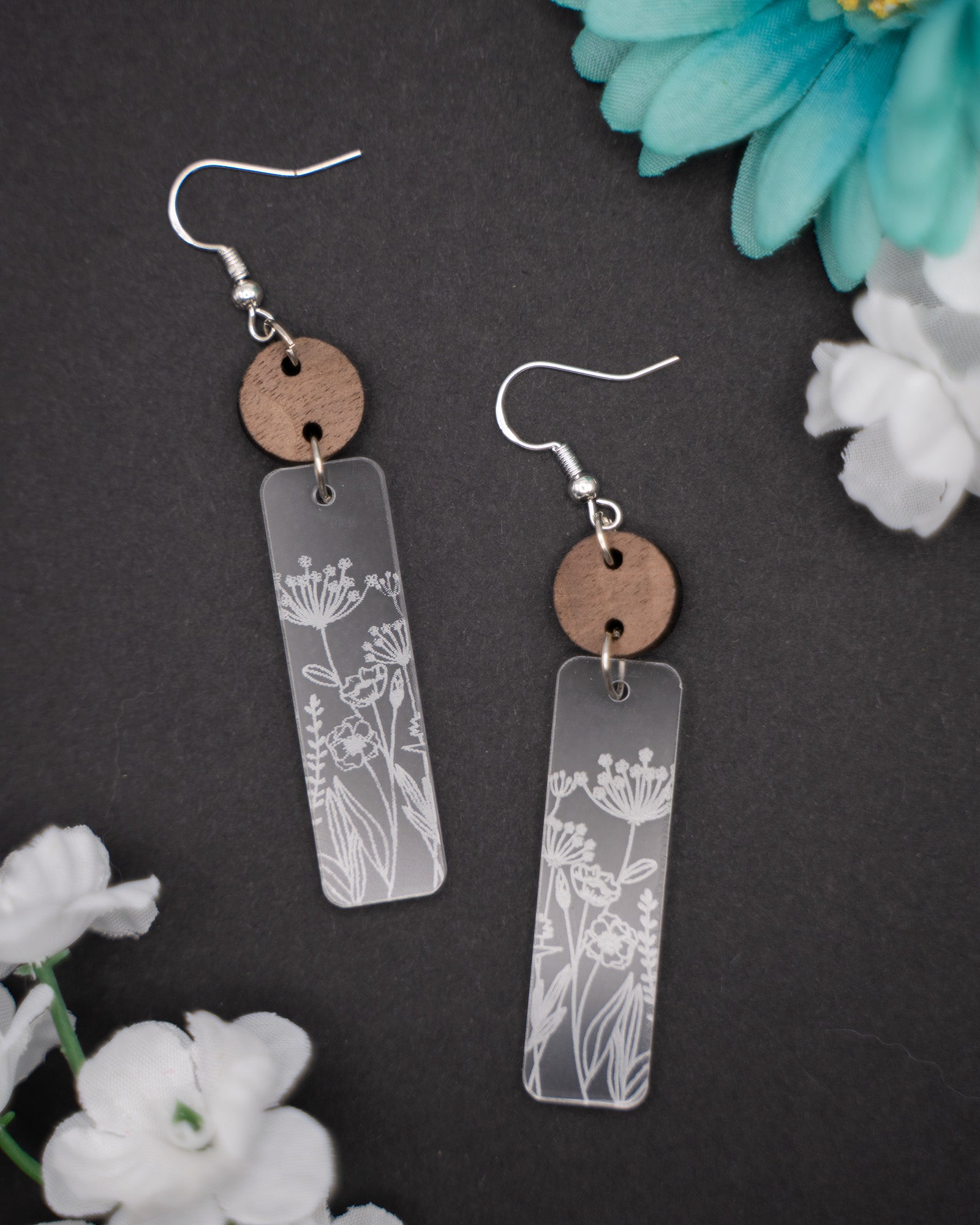 Wildflower Engraved Dangling Earrings